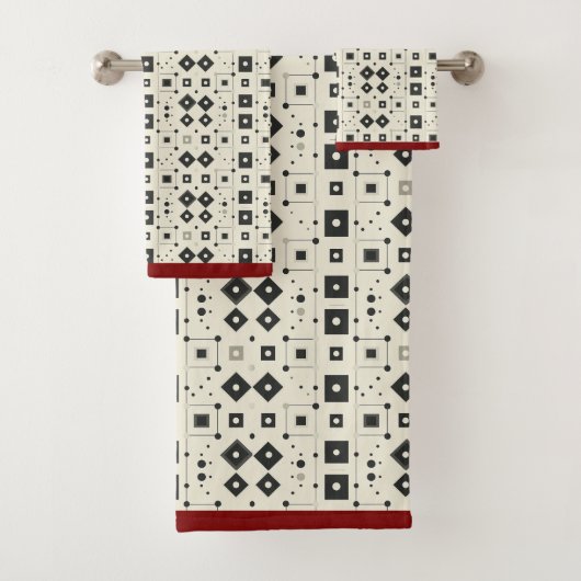 モダン白黒赤色の幾何学的パターン バスタオルセット (インサイチュ)