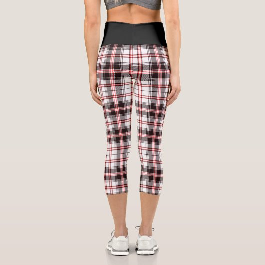 モダン白黒赤色の格子模様 カプリレギンス (裏面)