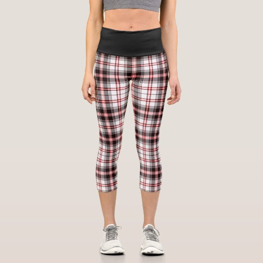 モダン白黒赤色の格子模様 カプリレギンス (正面)
