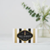 モダン白黒金ゴールドストライプメイクアップアーティスト 名刺 (スタンド正面)