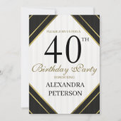 モダン白黒金ゴールドストライプ誕生日 招待状 (正面)