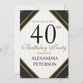 モダン白黒金ゴールドストライプ誕生日 招待状