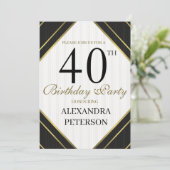 モダン白黒金ゴールドストライプ誕生日 招待状 (スタンド正面)