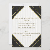 モダン白黒金ゴールドストライプ誕生日 招待状 (裏面)