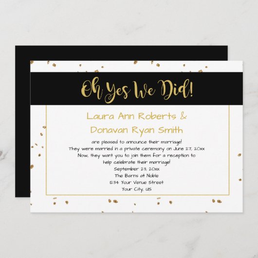 モダン白黒金ゴールドスパークル披露宴のみ 招待状 (正面/裏面)