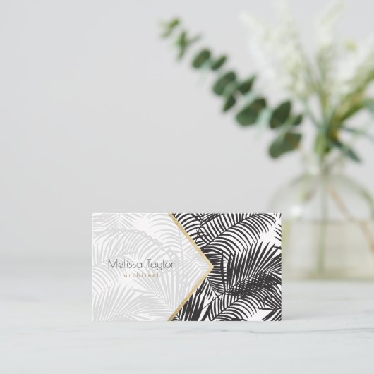 モダン白黒金ゴールドヤシの木の建築家 名刺 (スタンド正面)