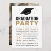 モダン白黒金ゴールド写真卒業会 招待状 (正面/裏面)