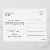 モダン白黒金ゴールド写真結婚の感謝 箔招待状ポストカード (裏面)