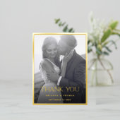 モダン白黒金ゴールド写真結婚の感謝 箔招待状ポストカード (立ち正面)