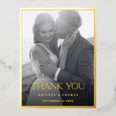 モダン白黒金ゴールド写真結婚の感謝 箔招待状ポストカード (正面)