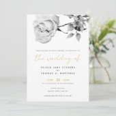 モダン白黒金ゴールド手描きバラ結婚ズ 招待状 (スタンド正面)