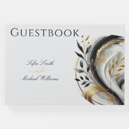 モダン白黒金ゴールド植物学結婚薬 ゲストブック