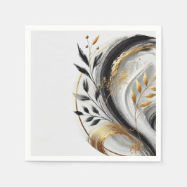 モダン白黒金ゴールド植物学 スタンダードカクテルナプキン