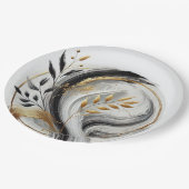 モダン白黒金ゴールド植物学 ペーパープレート (アングル)