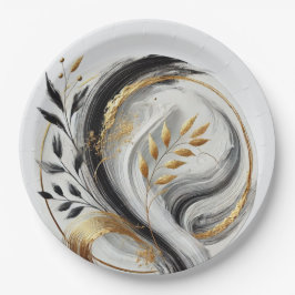 モダン白黒金ゴールド植物学 ペーパープレート