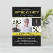 モダン白黒金ゴールド50番目の誕生日招待状 招待状 (スタンド正面)