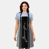 モダン白黒銀グリッター エプロン (着用した状態)