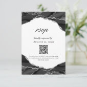モダン白黒銀フォイルアゲ結婚ート 出欠カード (スタンド正面)