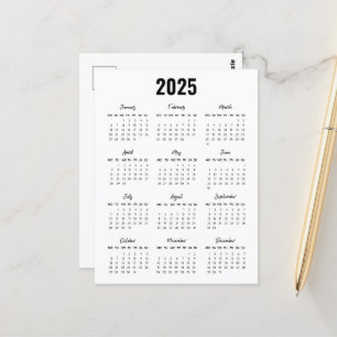 モダン白黒2025カレンダーの年末表示 ポストカード