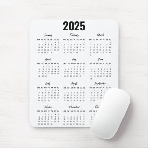 モダン白黒2025カレンダーの年末表示 マウスパッド