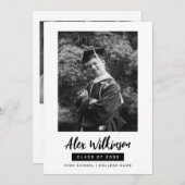 モダン白黒3フォトミニマル卒業式 招待状 (正面/裏面)