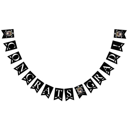 モダン白黒3-Photo卒業キャップ、ディプロマ バンティングフラッグ (全)