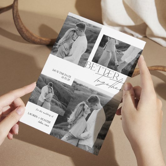 モダン白黒4フォトタイポグラフィ結婚ズ セーブザデート