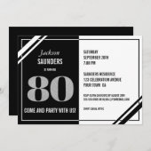 モダン白黒80th誕生日パーティー 招待状 (正面/裏面)
