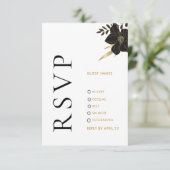 モダン白黒、フローラ結婚式RSVPフォトカード 出欠カード (スタンド正面)