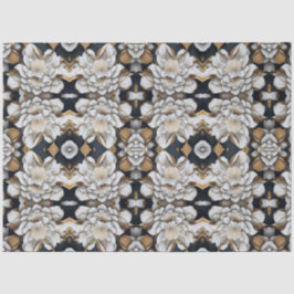 モダン白黒&金ゴールドフローラティッシュペーパー 薄葉紙