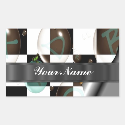 モダン白黒 長方形シール (正面)