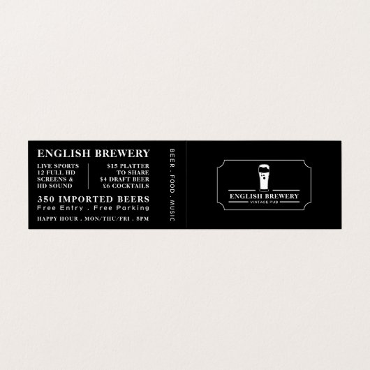 モダン白黒、Pub/Brewery、詳細 名刺 (外部フラット)