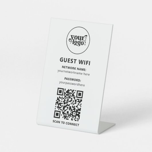モダン白黒QR WiFiパスワードビジネス署名 台座サイン (正面)