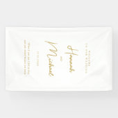 モダン白、手書きフォント、結婚ようこそ 横断幕 (横)