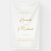 モダン白、手書きフォント、結婚ようこそ 横断幕 (縦)