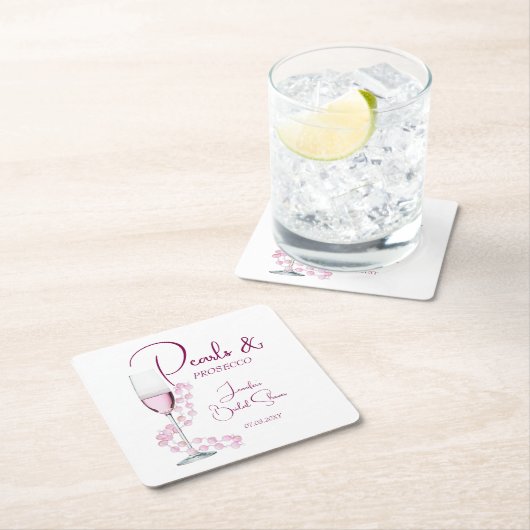 モダン真珠とプロセッコブライダルシャワー結婚ズ スクエアペーパーコースター (インサイチュ)