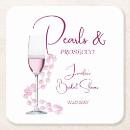 モダン真珠とプロセッコブライダルシャワー結婚ズ スクエアペーパーコースター
