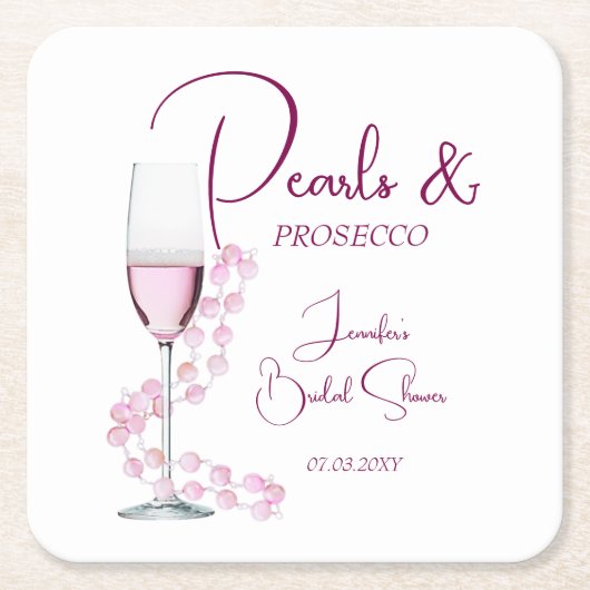 モダン真珠とプロセッコブライダルシャワー結婚ズ スクエアペーパーコースター (正面)