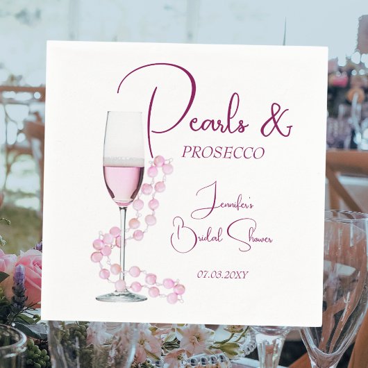 モダン真珠とプロセッコブライダルシャワー結婚ズ スタンダードカクテルナプキン