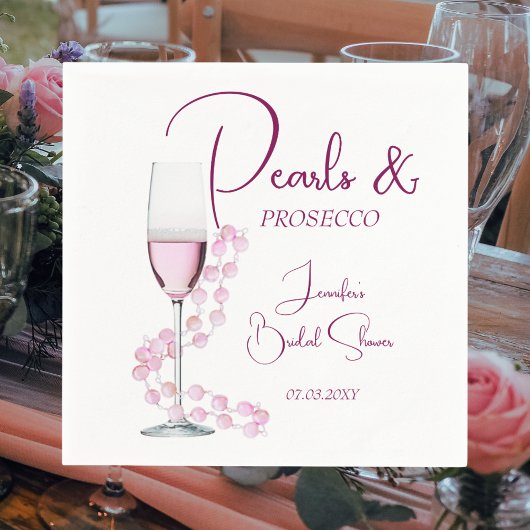 モダン真珠とプロセッコブライダルシャワー結婚ズ スタンダードカクテルナプキン