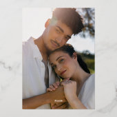 モダン石板グレーモノグラム結婚写真の金ゴールド 箔招待状 (裏面)