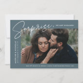 モダン石板ブルーサプライズ写真婚約 案内状 (正面)