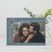 モダン石板ブルーサプライズ写真婚約 案内状 (スタンド正面)