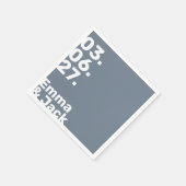 モダン石板青ミニマルの縦型結婚日付 スタンダードカクテルナプキン (角)