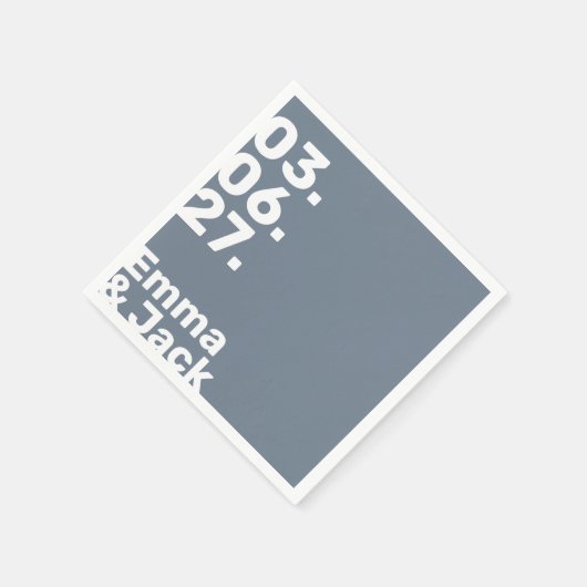 モダン石板青ミニマルの縦型結婚日付 スタンダードカクテルナプキン (角)