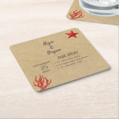 モダン砂とコーパーソナライズされたル結婚ズ スクエアペーパーコースター (アングル)