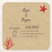 モダン砂とコーパーソナライズされたル結婚ズ スクエアペーパーコースター (正面)