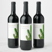 モダン砂漠サボテンの葉の水色の愛 ワインラベル (ボトル)