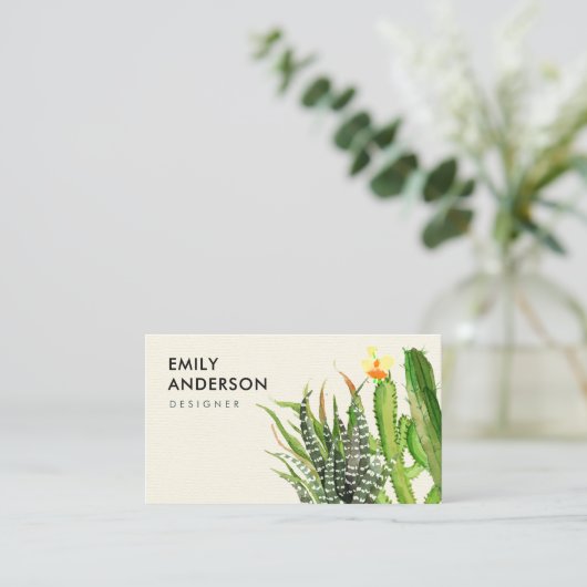 モダン砂漠サボテンフローラガーデン水彩 名刺 (スタンド正面)