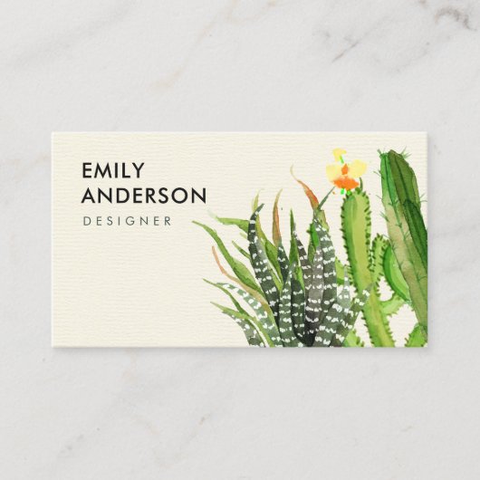 モダン砂漠サボテンフローラガーデン水彩 名刺 (正面)
